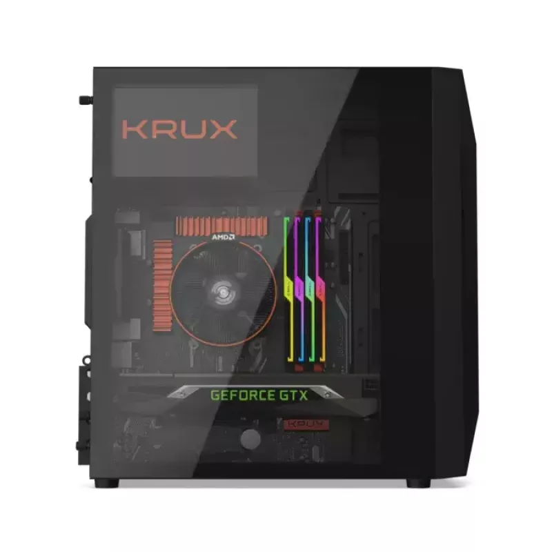 Caja de PC KRUX Astro Cube negra — chasis Cube, compatible con Micro ATX/Mini-ITX, 1 bahía de 3,5 inch + 2 de 2,5 inch, ventana lateral, fuente de alimentación máx. 28 cm, altura máx. de disipador 136 mm