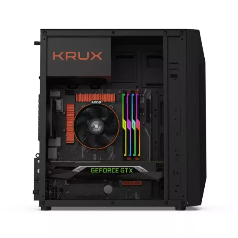 Caja de PC KRUX Astro Cube negra — chasis Cube, compatible con Micro ATX/Mini-ITX, 1 bahía de 3,5 inch + 2 de 2,5 inch, ventana lateral, fuente de alimentación máx. 28 cm, altura máx. de disipador 136 mm