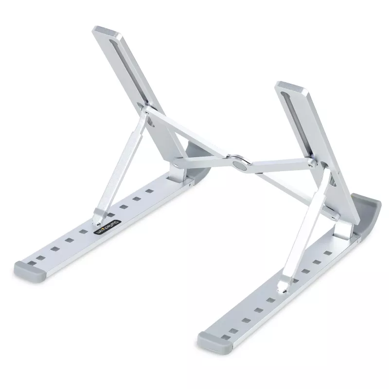 StarTech.com soporte plegable elevador para portátil, soporte ergonómico portátil de altura ajustable, estructura de aluminio ventilada soporta 10 kg, inclinable/elevable/angulado para portátil/tableta, diseño plegable