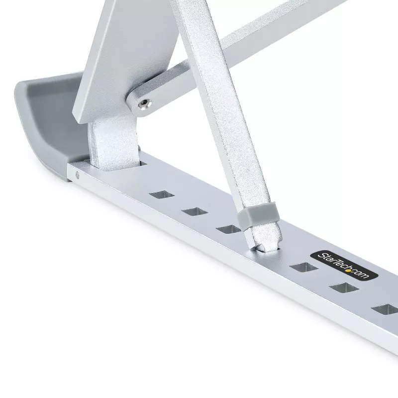 StarTech.com soporte plegable elevador para portátil, soporte ergonómico portátil de altura ajustable, estructura de aluminio ventilada soporta 10 kg, inclinable/elevable/angulado para portátil/tableta, diseño plegable
