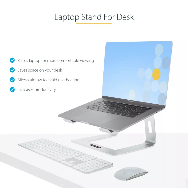 StarTech.com soporte para portátil de escritorio, soporta 5 kg/11 lb, aluminio, plata, elevación ergonómica para portátil, soporte portátil, soporte para ordenador para MacBook Air/Pro, Dell XPS, Lenovo