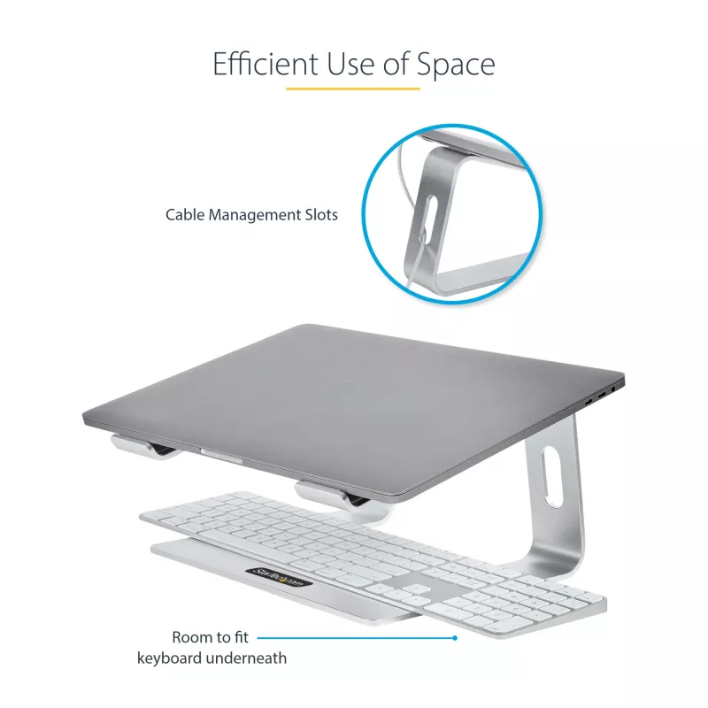StarTech.com soporte para portátil de escritorio, soporta 5 kg/11 lb, aluminio, plata, elevación ergonómica para portátil, soporte portátil, soporte para ordenador para MacBook Air/Pro, Dell XPS, Lenovo