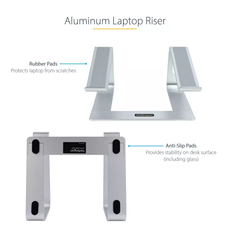 StarTech.com soporte para portátil de escritorio, soporta 5 kg/11 lb, aluminio, plata, elevación ergonómica para portátil, soporte portátil, soporte para ordenador para MacBook Air/Pro, Dell XPS, Lenovo