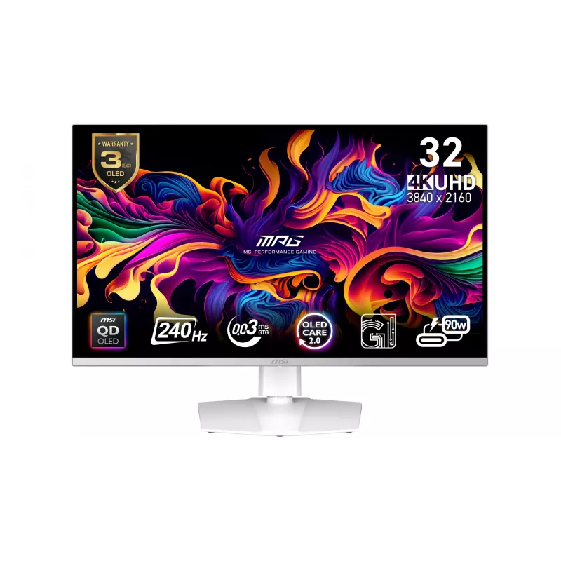 MSI MPG 321URXW QD-OLED Monitor de ordenador 80 cm (31,5 inch) 3840 x 2160 píxeles 4K Ultra HD Blanco