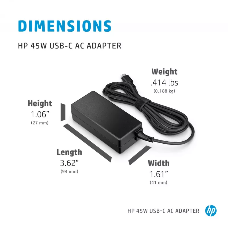 Adaptador de CA HP 45W USB-C, portátil, interior, 45 W, 3 A, Spectre x2 12-a0xx; HP Pavilion x2 10-n1xx; Pavilion x2 10-n0xx, hogar