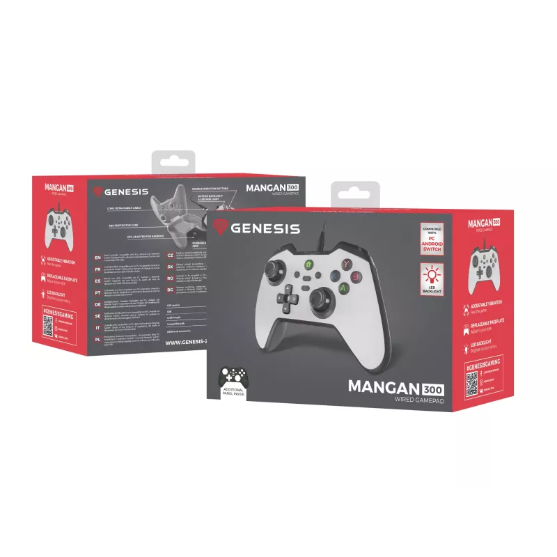 GENESIS Mangan 300 blanco USB mando analógico / digital Android, Nintendo Switch, PC