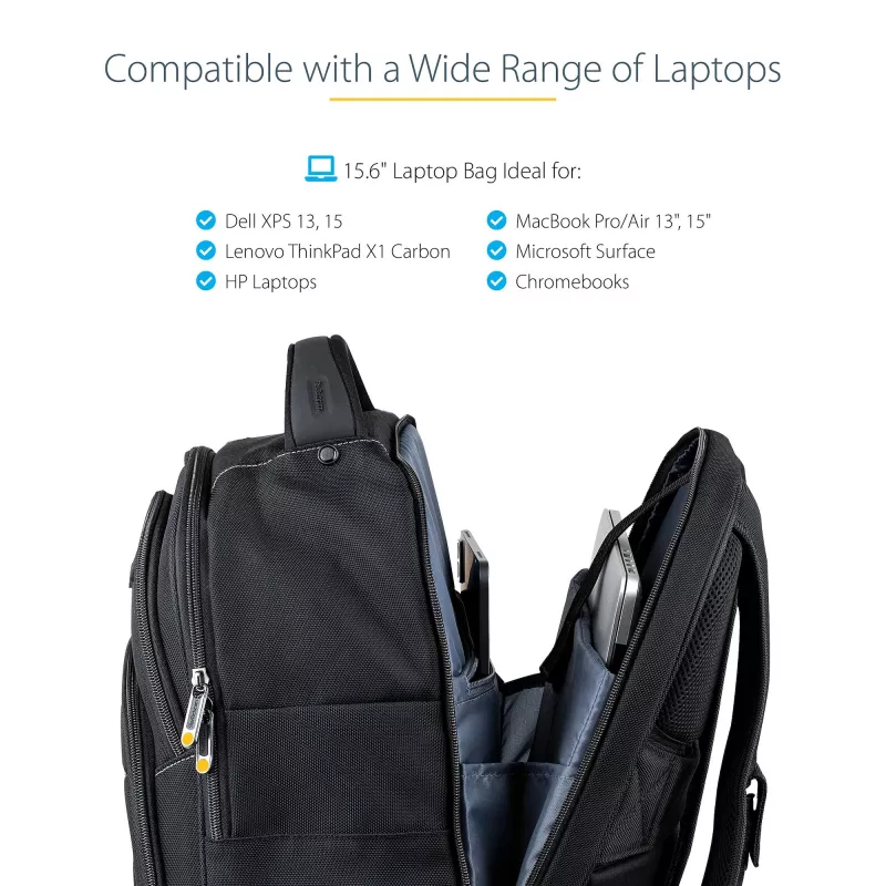 StarTech.com Mochila para portátil de 15,6 pulgadas con organizador de accesorios extraíble - Mochila profesional IT-Tech para trabajo/viaje/desplazamiento - Bolsa ergonómica para ordenador - Nylon balístico resistente - Compartimentos para portátil/tablet