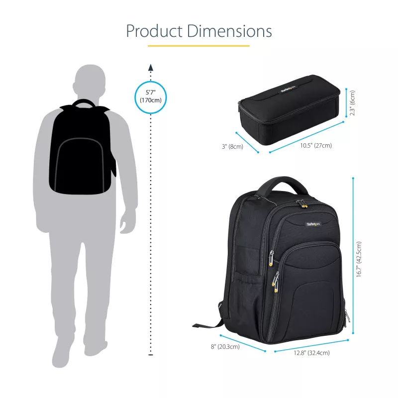 StarTech.com Mochila para portátil de 15,6 pulgadas con organizador de accesorios extraíble - Mochila profesional IT-Tech para trabajo/viaje/desplazamiento - Bolsa ergonómica para ordenador - Nylon balístico resistente - Compartimentos para portátil/tablet