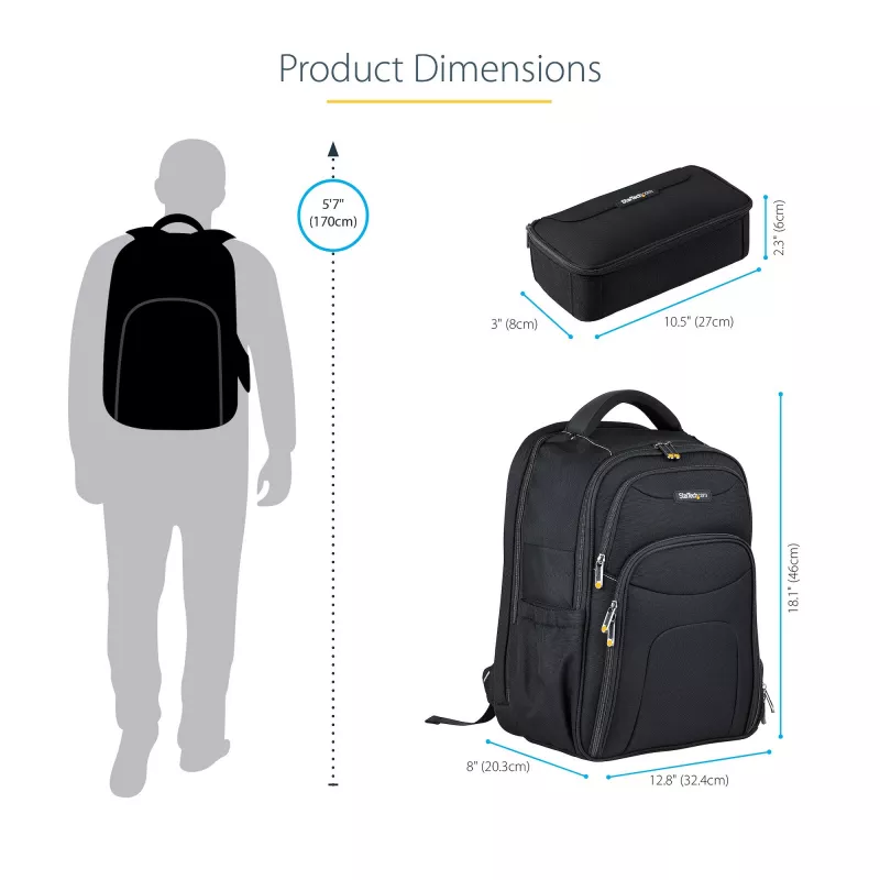 StarTech.com Mochila para portátil de 17,3 pulgadas con estuche organizador de accesorios extraíble – Mochila profesional IT-Tech para trabajo/viaje/desplazamiento – Bolsa ergonómica para ordenador – Nylon balístico resistente – Compartimentos para portátil/tablet