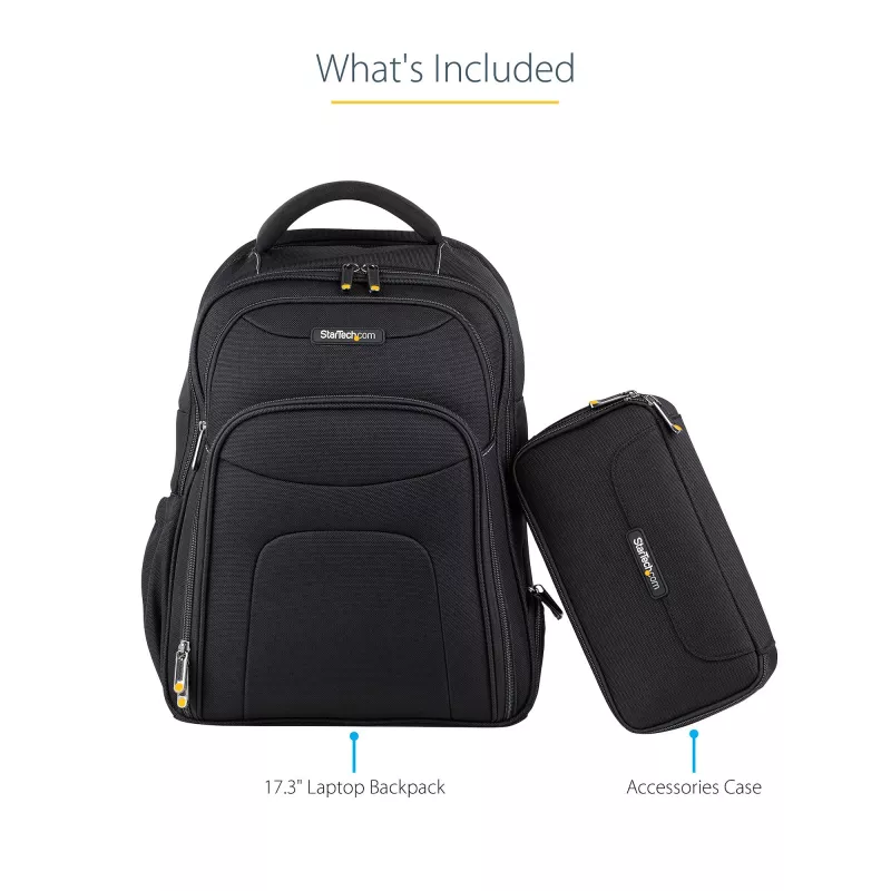 StarTech.com Mochila para portátil de 17,3 pulgadas con estuche organizador de accesorios extraíble – Mochila profesional IT-Tech para trabajo/viaje/desplazamiento – Bolsa ergonómica para ordenador – Nylon balístico resistente – Compartimentos para portátil/tablet