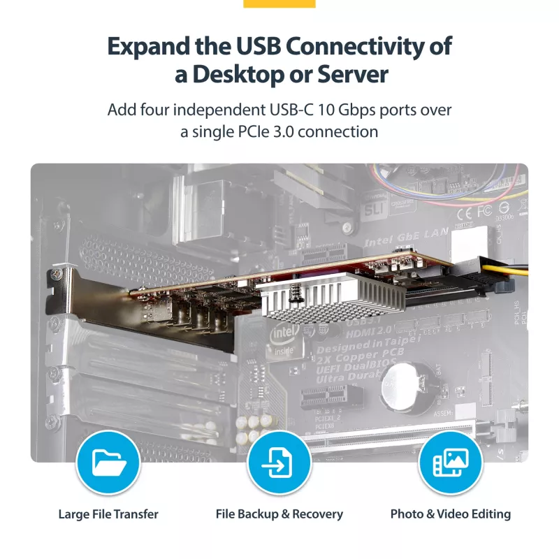 StarTech.com Tarjeta PCIe USB Type-C de 4 puertos, USB 3.2 10Gbps, tarjeta de expansión USB-C PCI Express, 4x controladores USB independientes, Windows/Linux/macOS, conforme TAA