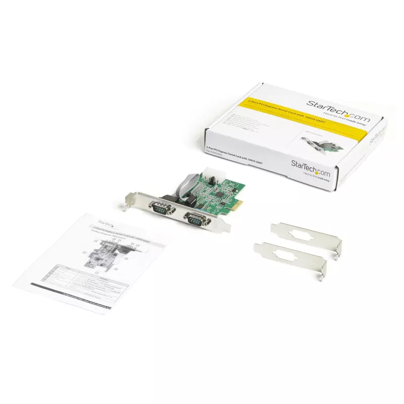 StarTech.com Adaptador serie RS232 PCI Express de 2 puertos - Controlador host serie RS232 PCIe - Tarjeta PCIe a doble serie DB9 - UART 16950 - Tarjeta de ampliación - Windows y Linux