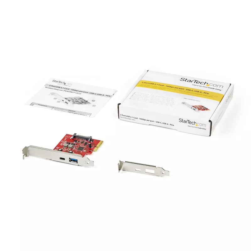 StarTech.com Tarjeta PCIe de 2 puertos 10Gbps USB-A y USB-C – Tarjeta adaptadora controladora host USB 3.2/Gen 2 PCI Express Type-C/A – Tarjeta de ampliación PCIe USB 3.2/Gen 2x1 – Windows, macOS, Linux