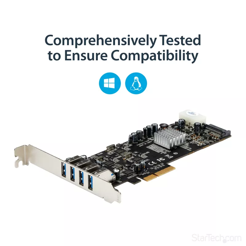 Tarjeta PCIe StarTech.com de 4 puertos USB 3.0 con 4 canales dedicados de 5 Gbps (USB 3.1 Gen 1) – UASP – alimentación SATA / LP4 – tarjeta adaptadora PCI Express