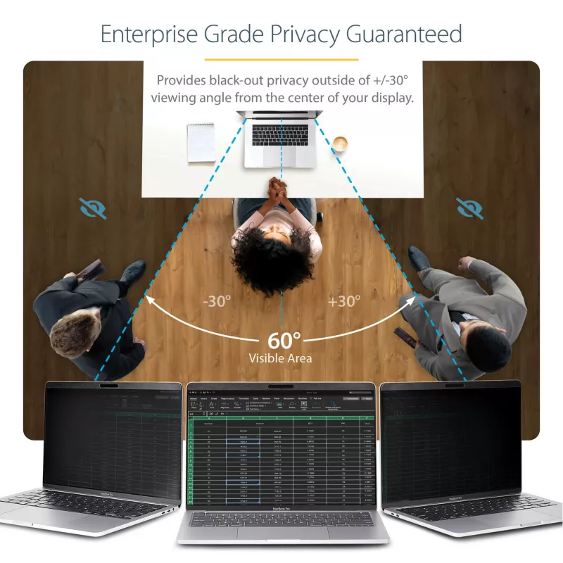 StarTech.com Filtro de privacidad para portátil de 13 pulgadas MacBook Pro y MacBook Air – Filtro de seguridad magnético y extraíble – Protección de pantalla con reducción de luz azul 16:10 – Mate/Brillante – +/-30 grados