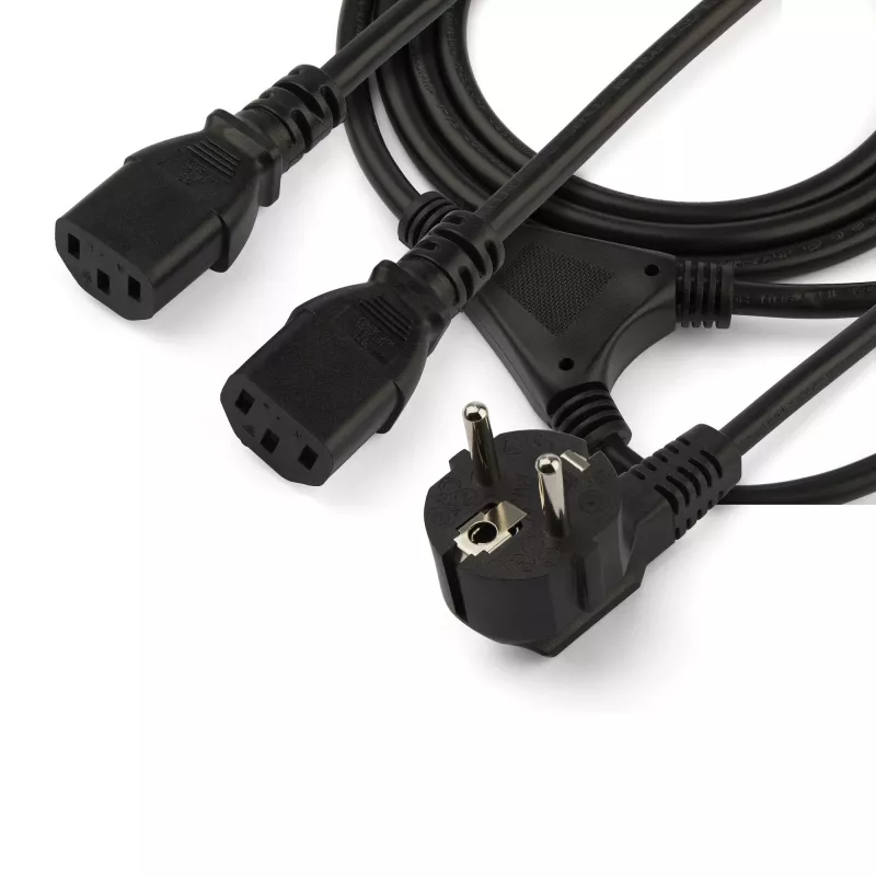 StarTech.com Cable de alimentación de ordenador en Y de 2m (6ft), 18AWG, EU Schuko a 2x C13, 10A 250V, cable de CA de repuesto negro, cable de alimentación de impresora, cable de fuente de alimentación de PC, cable de alimentación de monitor – certificado UL