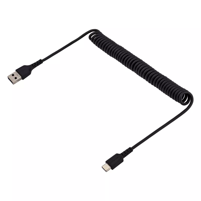 StarTech.com Cable de carga USB-A a C de 1m, cable espiral, Heavy Duty, carga rápida y sincronización, cable USB 2.0 A a USB Type-C de alta calidad, fibra de aramida resistente, cable USB macho a macho duradero