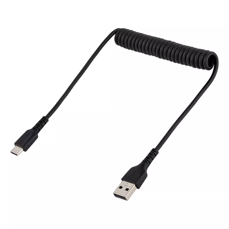 StarTech.com Cable de carga USB-A a C de 50cm (20in), cable espiral Heavy Duty carga rápida y sincronización, cable USB 2.0 A a USB Type-C de alta calidad, fibra de aramida resistente, cable USB macho a macho duradero