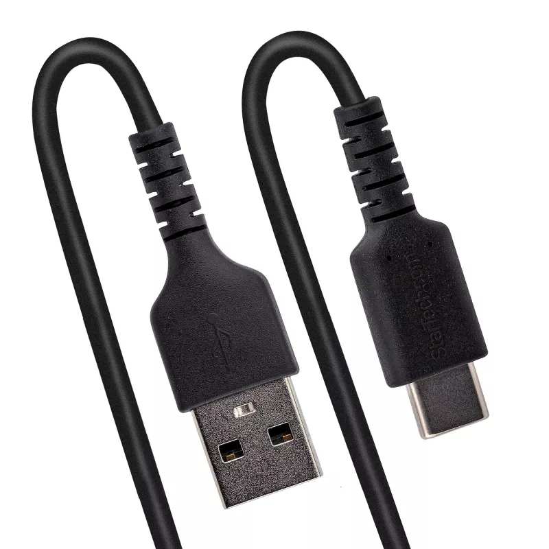 StarTech.com Cable de carga USB-A a C de 50cm (20in), cable espiral Heavy Duty carga rápida y sincronización, cable USB 2.0 A a USB Type-C de alta calidad, fibra de aramida resistente, cable USB macho a macho duradero