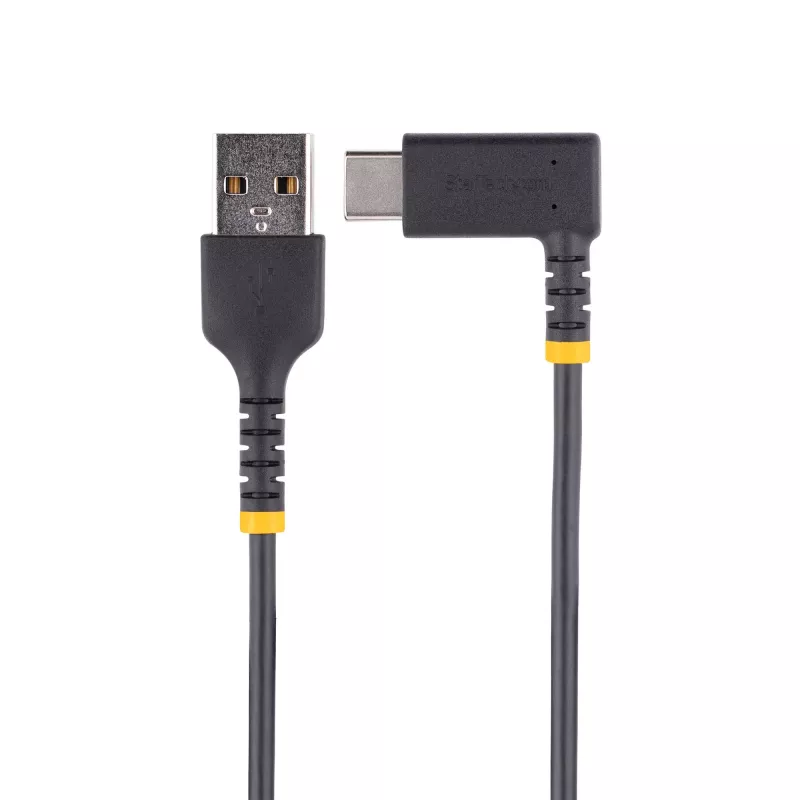 StarTech.com Cable de carga USB-A a USB-C de 1m, en ángulo – cable de carga rápida resistente – negro, USB 2.0 A a Type-C – fibra de aramida resistente – 3A – cable de carga USB