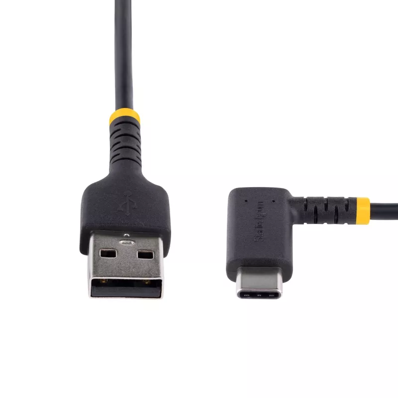StarTech.com Cable de carga USB-A a USB-C de 1m, en ángulo – cable de carga rápida resistente – negro, USB 2.0 A a Type-C – fibra de aramida resistente – 3A – cable de carga USB