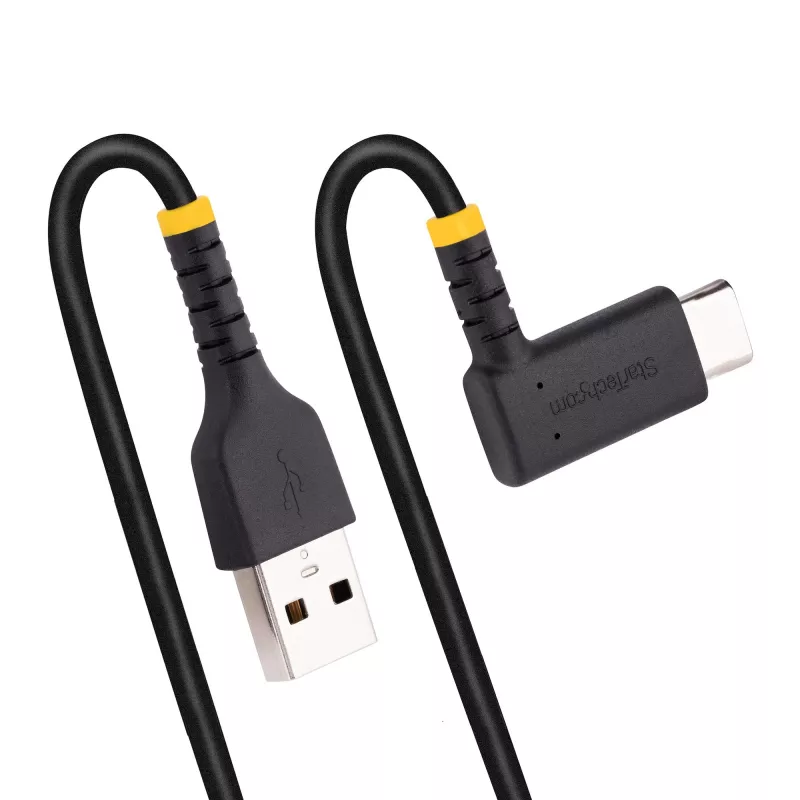 StarTech.com Cable de carga USB-A a USB-C de 1m, en ángulo – cable de carga rápida resistente – negro, USB 2.0 A a Type-C – fibra de aramida resistente – 3A – cable de carga USB