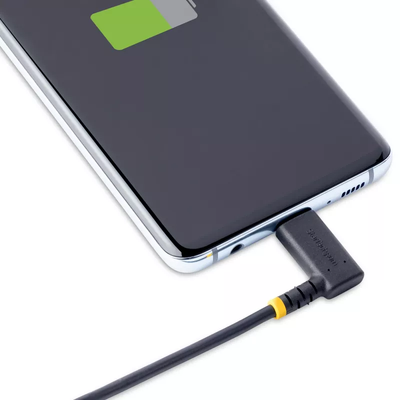 StarTech.com Cable de carga USB-A a USB-C de 1m, en ángulo – cable de carga rápida resistente – negro, USB 2.0 A a Type-C – fibra de aramida resistente – 3A – cable de carga USB