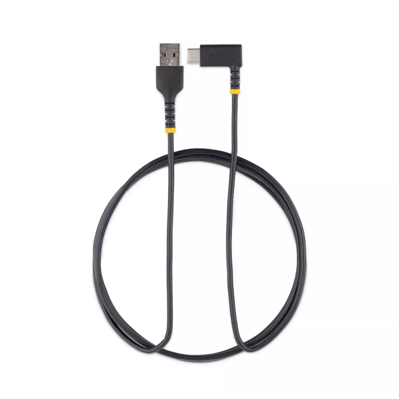 StarTech.com Cable de carga USB-A a USB-C de 1,8 m en ángulo recto – cable USB-C de carga rápida resistente – Negro, USB 2.0 A a Type-C – fibra de aramida resistente – 3A – cable de carga USB
