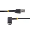 StarTech.com Cable de carga USB-A a C de 1ft (30cm), en ángulo – Cable USB-C de carga rápida resistente – Negro USB 2.0 A a Type-C – Fibra de aramida resistente – 3A – cable de carga USB