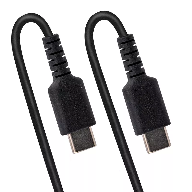 StarTech.com Cable de carga USB-C de 1m, cable espiral, Heavy Duty, carga rápida y sincronización, cable USB 2.0 Type-C, fibra de aramida resistente, cable USB macho a macho duradero, negro