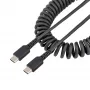 StarTech.com Cable de carga USB-C de 20in (50cm), cable espiral, resistente, carga rápida y sincronización, USB 2.0 Type-C, con fibra de aramida resistente, cable USB macho a macho duradero, Negro
