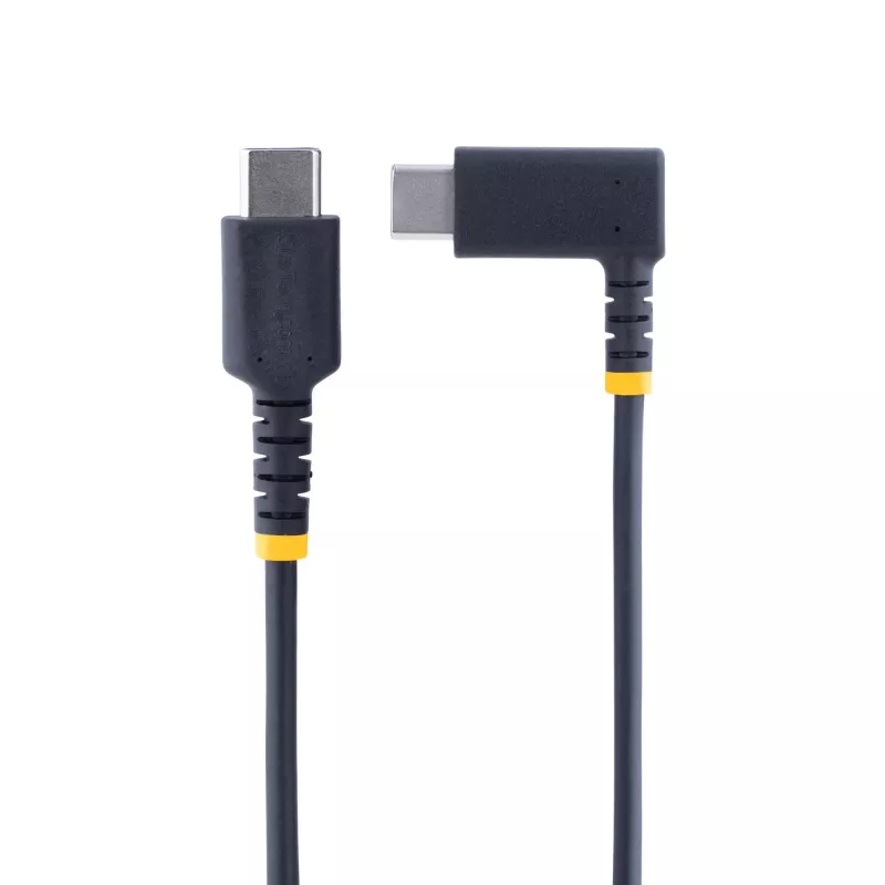 StarTech.com Cable de carga USB-C de 3ft (1m), en ángulo recto – 60 W PD 3 A – cable USB-C de carga rápida resistente – Negro, USB 2.0 Type-C – reforzado con fibra de aramida – cable de carga USB