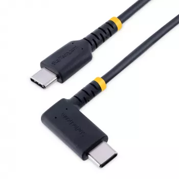 StarTech.com Cable de carga USB-C de 1,8 m (6 ft), en ángulo recto – 60 W PD 3 A – cable USB-C de carga rápida resistente – Negro, USB 2.0 Type-C – fibra de aramida duradera – cable de carga USB