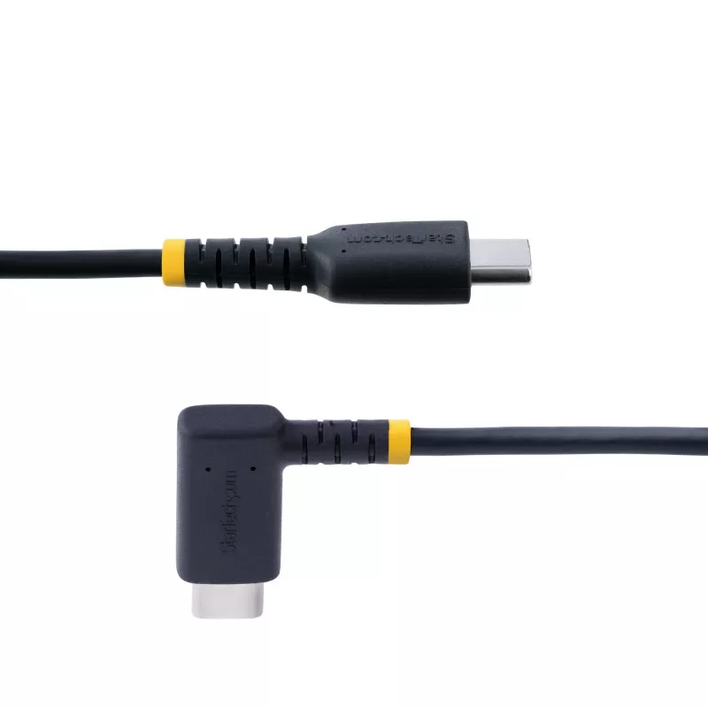 StarTech.com Cable de carga USB-C de 1,8 m (6 ft), en ángulo recto – 60 W PD 3 A – cable USB-C de carga rápida resistente – Negro, USB 2.0 Type-C – fibra de aramida duradera – cable de carga USB