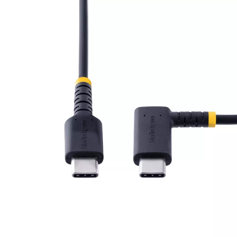 StarTech.com Cable de carga USB-C de 1,8 m (6 ft), en ángulo recto – 60 W PD 3 A – cable USB-C de carga rápida resistente – Negro, USB 2.0 Type-C – fibra de aramida duradera – cable de carga USB