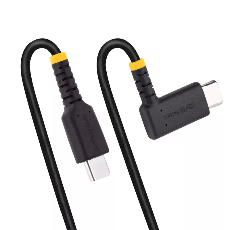 StarTech.com Cable de carga USB-C de 1,8 m (6 ft), en ángulo recto – 60 W PD 3 A – cable USB-C de carga rápida resistente – Negro, USB 2.0 Type-C – fibra de aramida duradera – cable de carga USB
