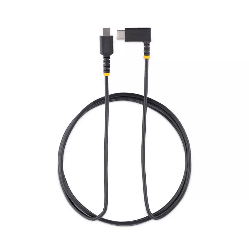 StarTech.com Cable de carga USB-C de 1,8 m (6 ft), en ángulo recto – 60 W PD 3 A – cable USB-C de carga rápida resistente – Negro, USB 2.0 Type-C – fibra de aramida duradera – cable de carga USB