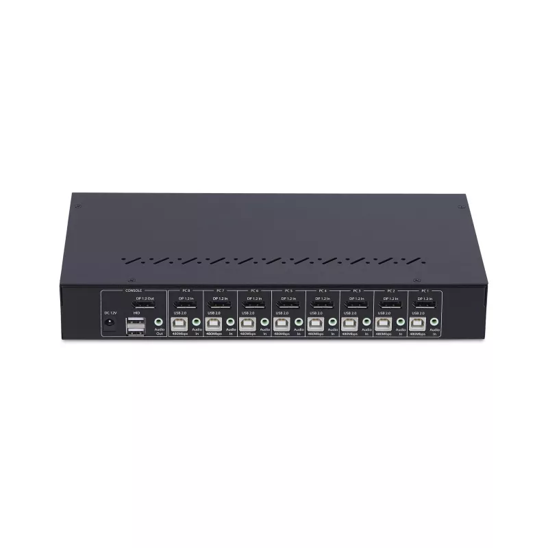 StarTech.com Conmutador KVM DisplayPort de 8 puertos con kit de montaje en rack 1U, 4K 60 Hz DP 1.2, conmutación por botón y tecla de acceso rápido, hub USB de 4 puertos, independiente del sistema operativo, conforme a TAA