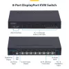 StarTech.com Conmutador KVM DisplayPort de 8 puertos con kit de montaje en rack 1U, 4K 60 Hz DP 1.2, conmutación por botón y tecla de acceso rápido, hub USB de 4 puertos, independiente del sistema operativo, conforme a TAA