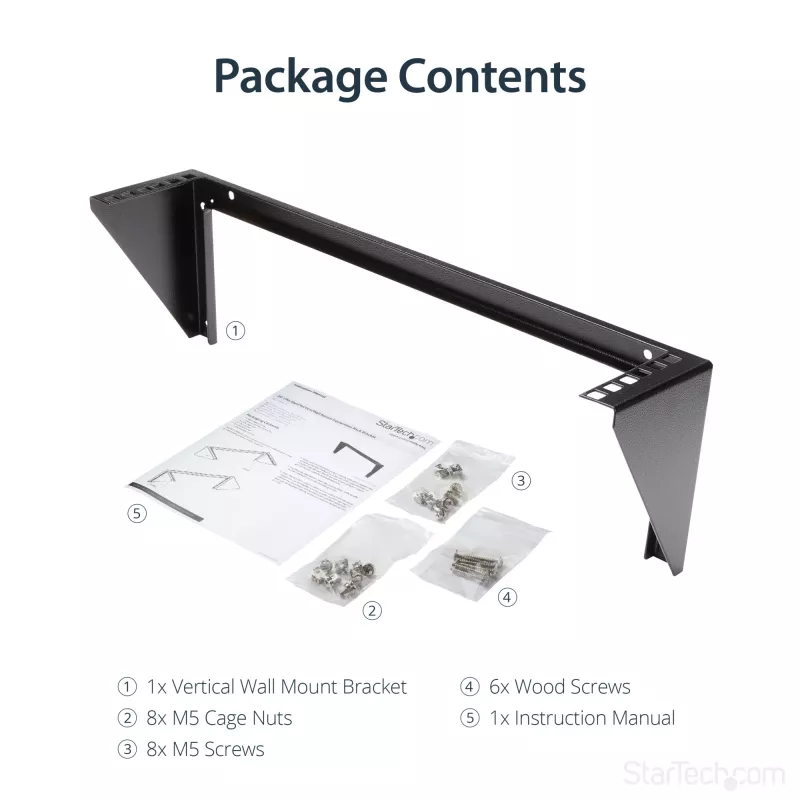 StarTech.com Soporte de pared vertical de 2U y 19 pulgadas para dispositivos de acero