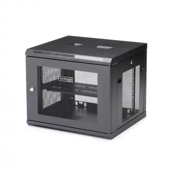 StarTech.com Rack de red de montaje en pared de 4 postes y 9U con bandeja de 1U, rack de servidor de montaje en pared de 19 pulgadas para equipos de datos/AV/electrónica/informática, caja de rack ventilada pequeña