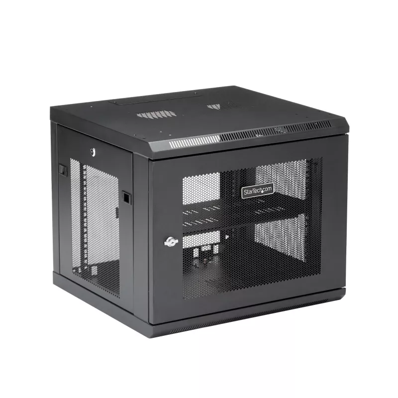 StarTech.com Rack de red de montaje en pared de 4 postes y 9U con bandeja de 1U, rack de servidor de montaje en pared de 19 pulgadas para equipos de datos/AV/electrónica/informática, caja de rack ventilada pequeña