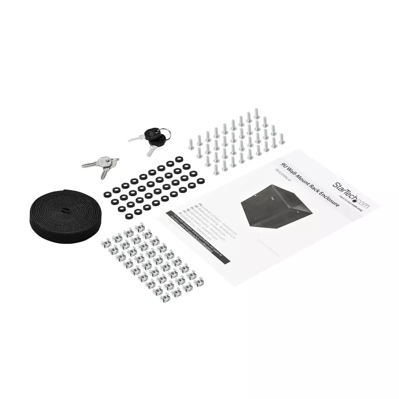 StarTech.com Rack de red de montaje en pared de 4 postes y 9U con bandeja de 1U, rack de servidor de montaje en pared de 19 pulgadas para equipos de datos/AV/electrónica/informática, caja de rack ventilada pequeña