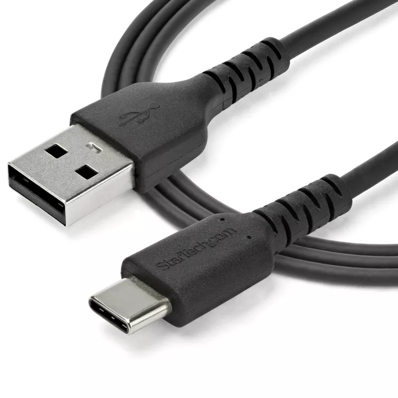 StarTech.com Cable de carga USB-A a USB-C de 1m – Cable de carga rápida y sincronización resistente USB 2.0 a USB Type-C – Funda TPE duradera fibra de aramida M/M 3A negro – Samsung S10, iPad Pro, Pixel