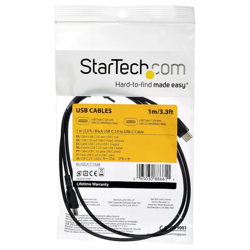 StarTech.com Cable de carga USB-A a USB-C de 1m – Cable de carga rápida y sincronización resistente USB 2.0 a USB Type-C – Funda TPE duradera fibra de aramida M/M 3A negro – Samsung S10, iPad Pro, Pixel