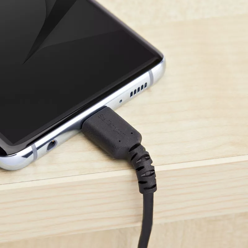 StarTech.com Cable de carga USB A a USB C de 2m – Cable de carga rápida y sincronización resistente USB 2.0 a USB Type-C cable de datos – Funda TPE resistente fibra de aramida M/M 3A negro – Samsung S10, iPad Pro, Pixel