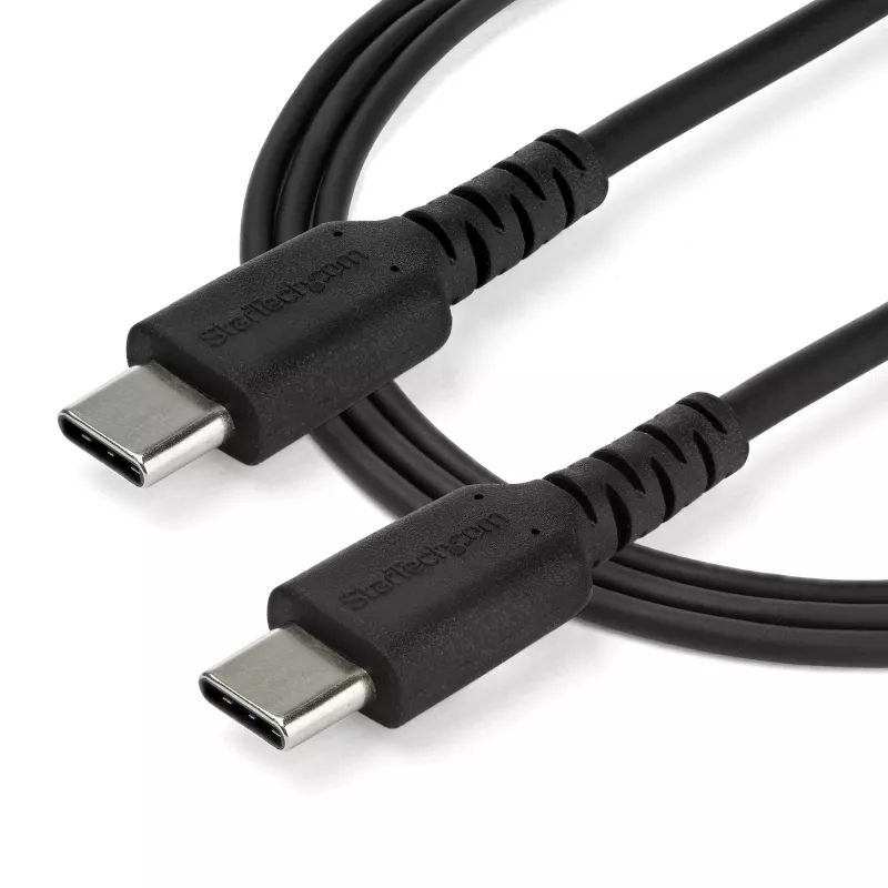 StarTech.com Cable de carga USB-C de 1 m – Cable de carga y sincronización rápido resistente USB 2.0 Type-C a USB-C para portátil – Funda de TPE fibra de aramida M/M 60 W Negro – Samsung S10 S20 iPad Pro MS Surface