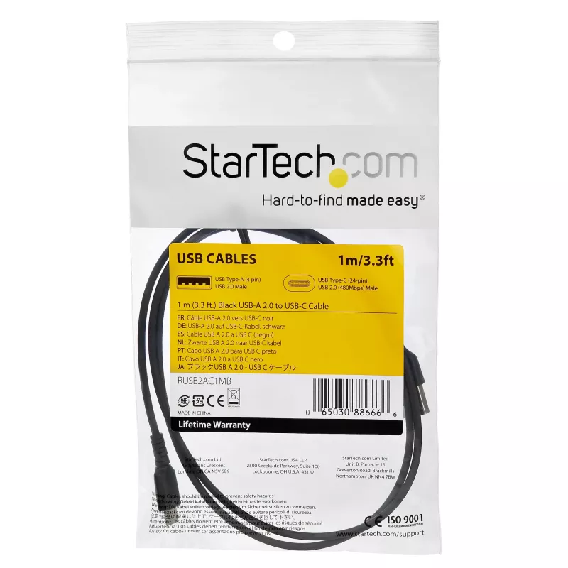 StarTech.com Cable de carga USB-C de 1 m – Cable de carga y sincronización rápido resistente USB 2.0 Type-C a USB-C para portátil – Funda de TPE fibra de aramida M/M 60 W Negro – Samsung S10 S20 iPad Pro MS Surface