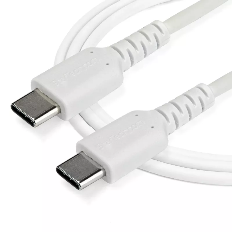 StarTech.com Cable de carga USB-C de 2 m – Cable robusto de carga rápida y sincronización USB 2.0 Type-C a USB-C para portátil – Funda de TPE fibra de aramida M/M 60W blanco – Samsung S10 S20 iPad Pro MS Surface