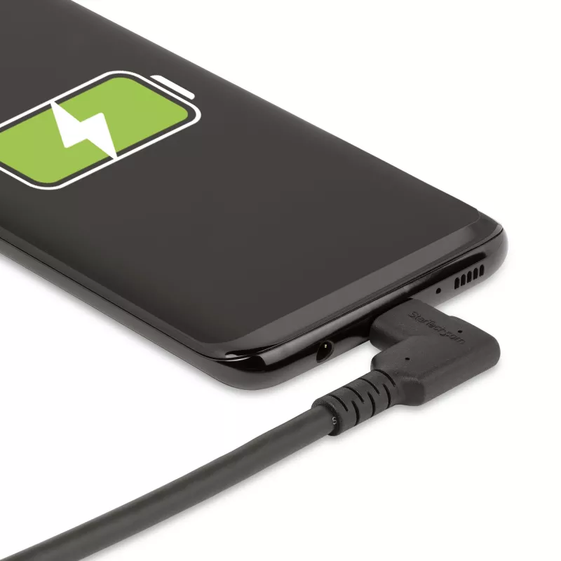 StarTech.com Cable USB-C de 2 m, en ángulo, USB 5Gbps, 100W (5A) Power Delivery, 4K 60Hz DP Alt Mode, cable USB-C robusto – compatible con Thunderbolt